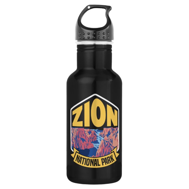 Zion National Park Utah Retro Stainless Steel Water Bottle (Front)