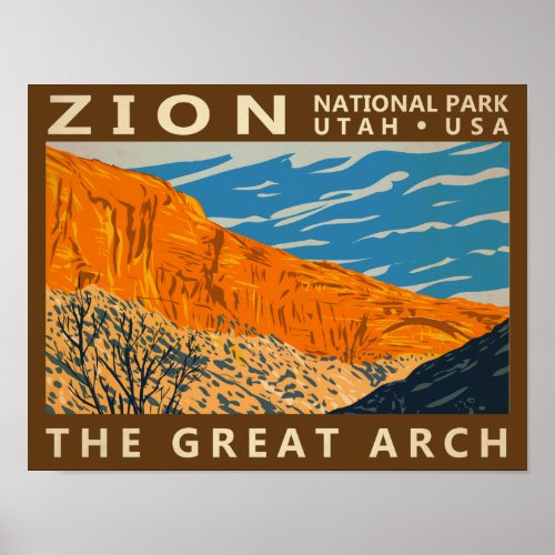 Zion National Park Utah The Great Arch 2 Vintage Poster