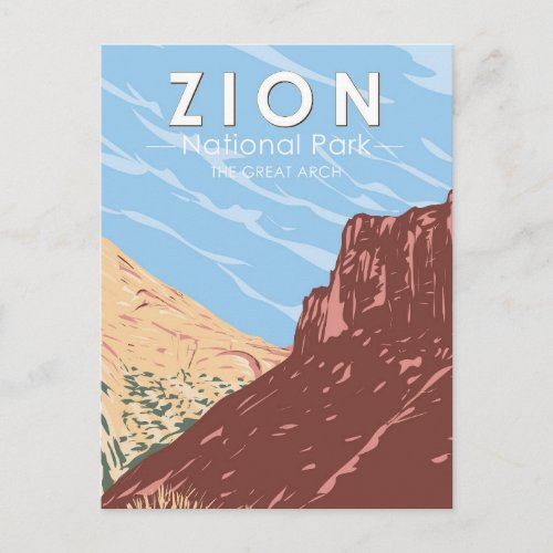 Zion National Park Utah The Great Arch Vintage Postcard