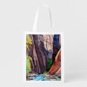 Zion National Park Utah The Narrows by water color Grocery Bag