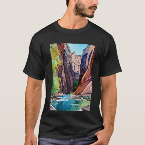 Zion National Park Utah The Narrowsby water color T_Shirt