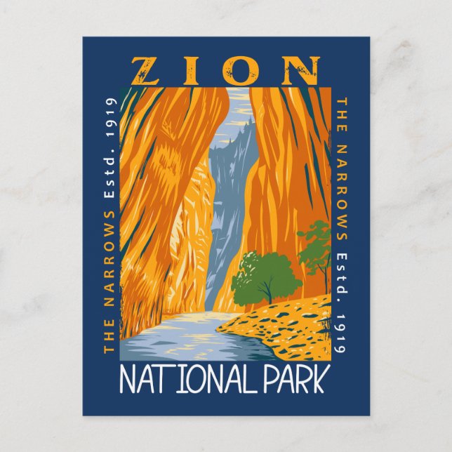 Zion National Park Utah The Narrows Distressed Postcard (Front)