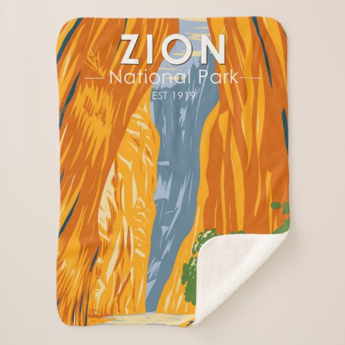Zion National Park Utah The Narrows Vintage Sherpa Blanket