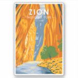 Zion National Park Utah The Narrows Vintage Sticker<br><div class="desc">Zion vector artwork design. The park is a southwest Utah nature preserve distinguished by Zion Canyon’s steep red cliffs.</div>