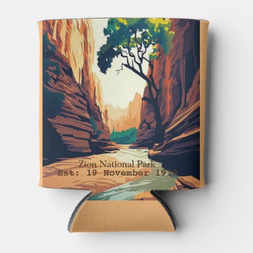 Zion National Park Utah The Narrows watercolor Can Cooler