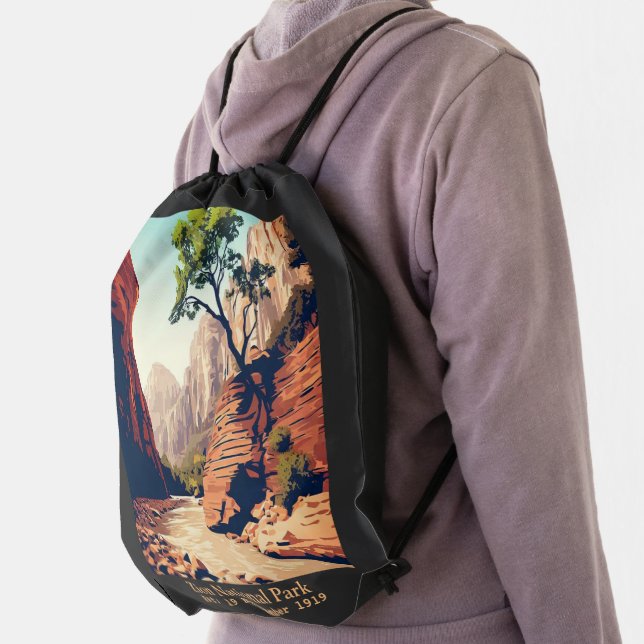 Zion National Park Utah The Narrows watercolor Drawstring Bag (Insitu)