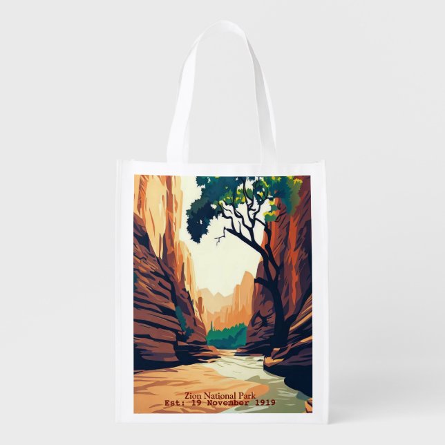 Zion National Park Utah The Narrows watercolor Grocery Bag (Front)