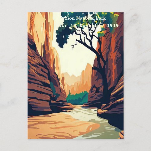 Zion National Park Utah The Narrows watercolor Holiday Postcard