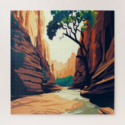 Zion National Park Utah The Narrows watercolor Jigsaw Puzzle