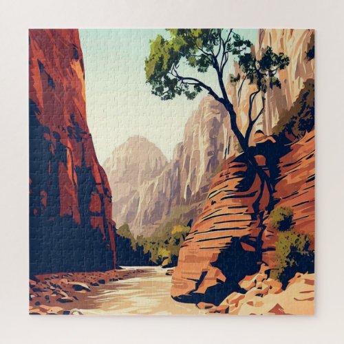 Zion National Park Utah The Narrows watercolor Jigsaw Puzzle