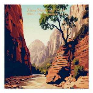 Zion National Park Utah The Narrows watercolor Poster