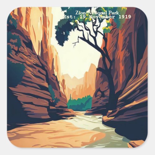 Zion National Park Utah The Narrows watercolor Square Sticker