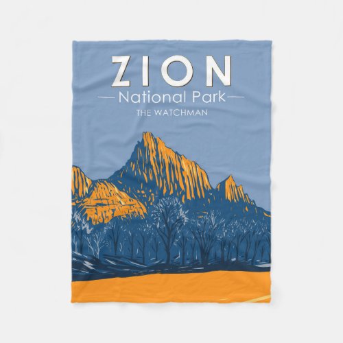 Zion National Park Utah The Watchman Vintage Fleece Blanket