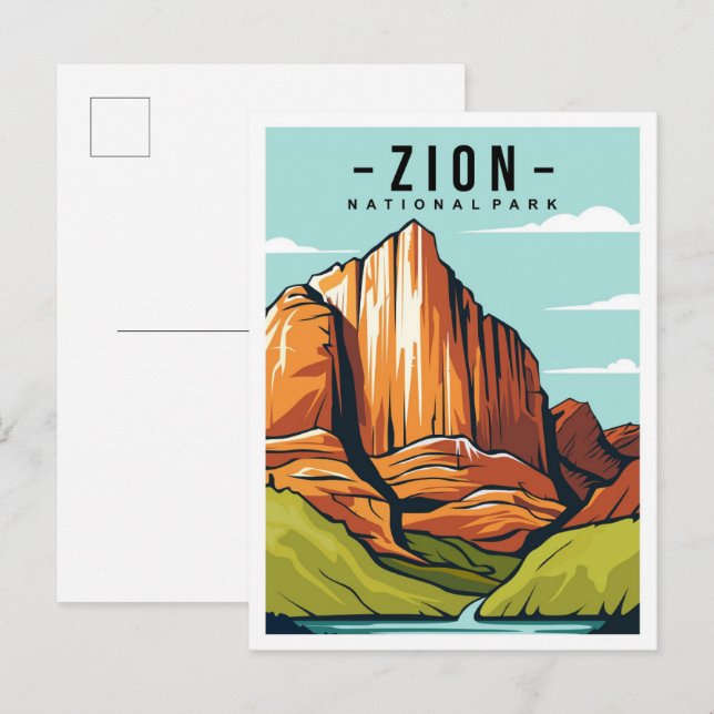 Zion National Park Utah Travel Illustration Postcard (Front/Back)