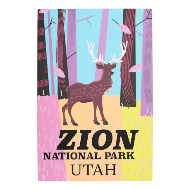 Zion national park Utah travel poster. Metal Print (Front)