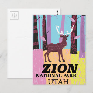 Zion national park Utah travel poster. Postcard