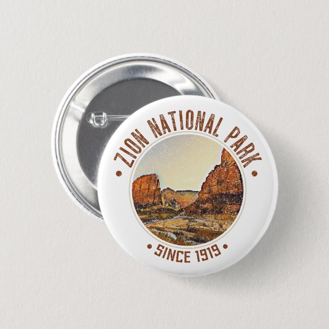 Zion National Park Utah USA Outdoors Distressed Button (Front & Back)