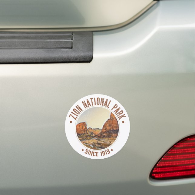 Zion National Park Utah USA Outdoors Distressed Car Magnet (In Situ)