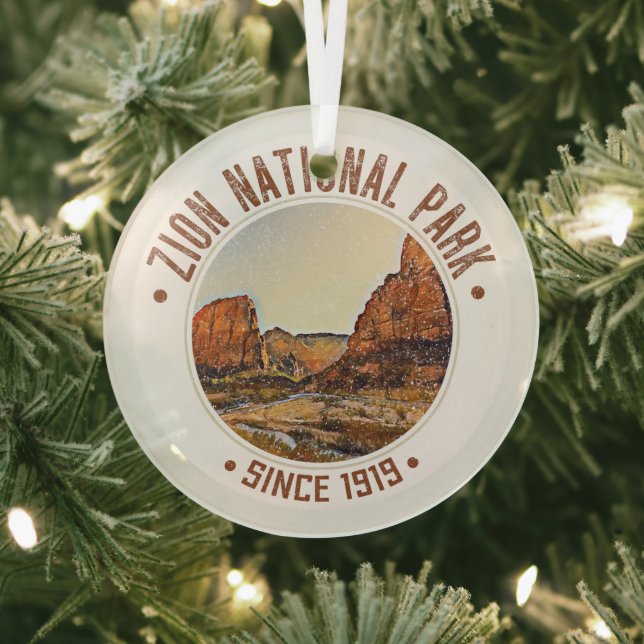 Zion National Park Utah USA Outdoors Distressed Glass Ornament (Insitu)