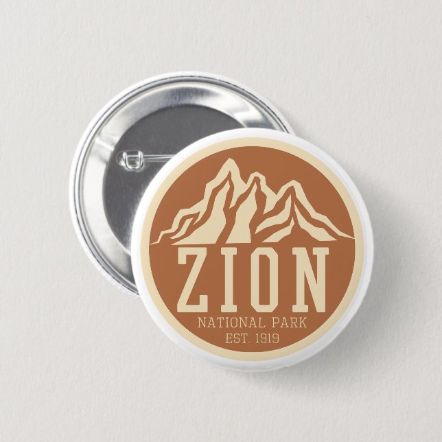 Zion National Park Utah USA Outdoors Retro Button (Front & Back)