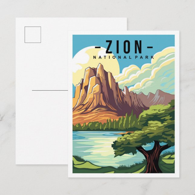 Zion National Park Utah USA Travel Illustration Postcard (Front/Back)