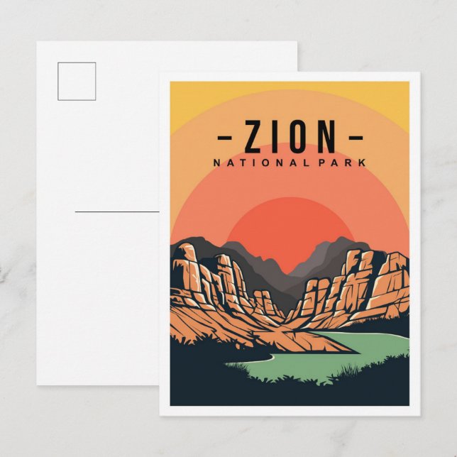 Zion National Park Utah USA Travel Illustration Postcard (Front/Back)