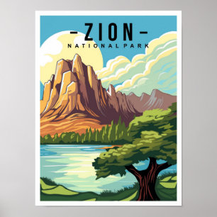Zion National Park Utah USA Travel Illustration Poster