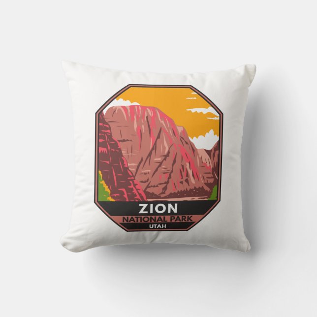 Zion National Park Utah Vintage  Throw Pillow (Front)
