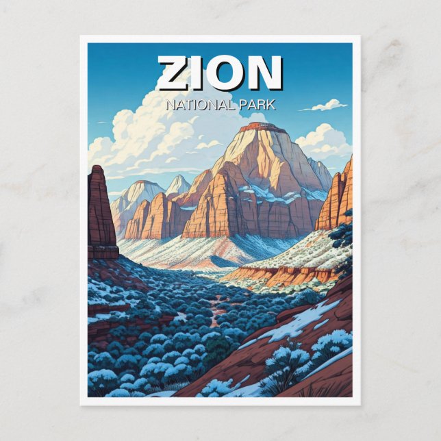 Zion National Park Utah Winter Postcard (Front)