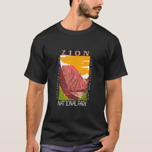 Zion National Park Utah Zion Canyon Distressed Vin T_Shirt