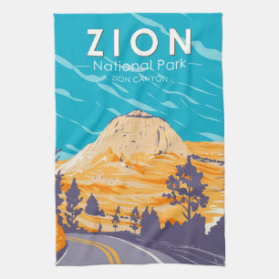 Zion National Park Utah Zion Canyon Road Vintage Kitchen Towel
