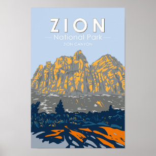 Zion National Park Utah Zion Canyon Vintage Poster
