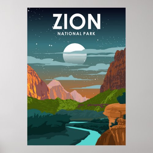Zion National Park Vintage Minimal Travel Poster
