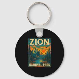 Zion national park vintage travel outdoor keychain