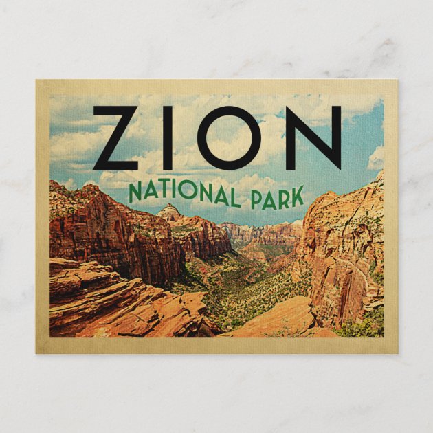 Unused Vintage Linen Postcard Utah Vista in Zion National Park 