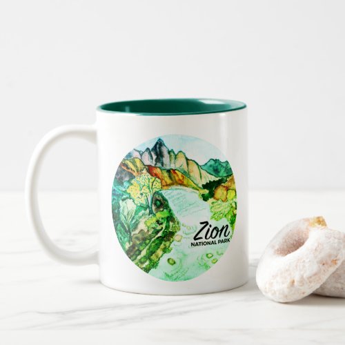 Zion National Park Watercolor Art Two_Tone Coffee Mug