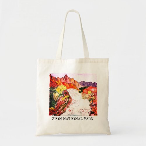 Zion National Park Watercolor Painting Colorful Tote Bag