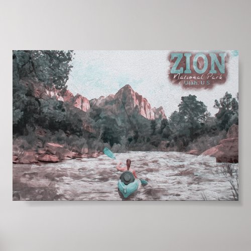 ZION NATIONAL PARK WATERCOLOR _ VIRGIN RIVER UTAH POSTER