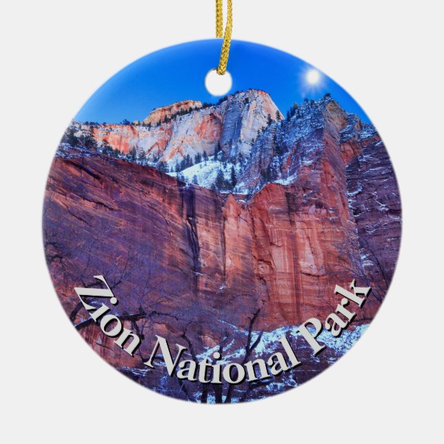 Zion National Park Winter Snow Ceramic Ornament (Front)