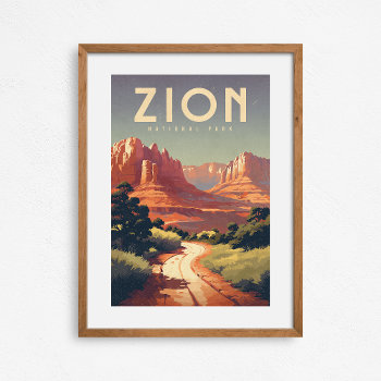 Zion Utah National Park Retro Travel Poster 13x19 by thepixelprojekt at Zazzle