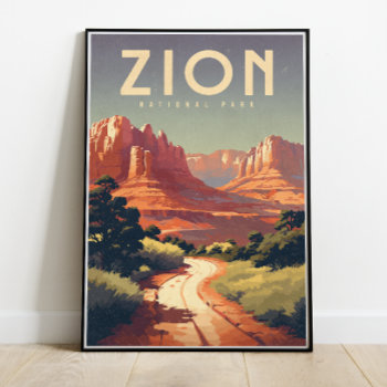 Zion Utah National Park Retro Travel Poster 18x24 by thepixelprojekt at Zazzle