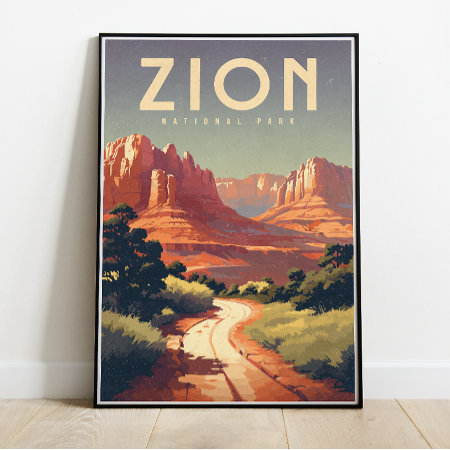 Zion Utah National Park Retro Travel Poster 18x24