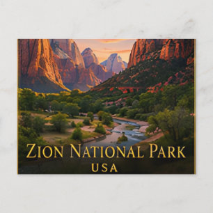 Zion Utah Red Cliffs & Virgin River Canyon 🗺️ Postcard
