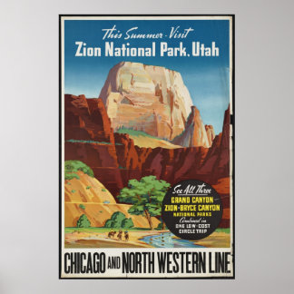 Zion Utah Vintage Travel Poster Ad Retro Prints