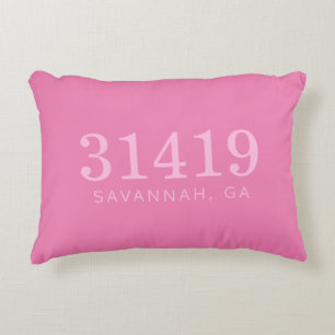 Zip Code and City The Location in Double Pink Accent Pillow