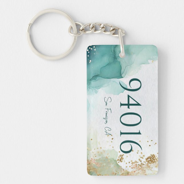 Zip Code and Town New Home Gift Keychain (Front)
