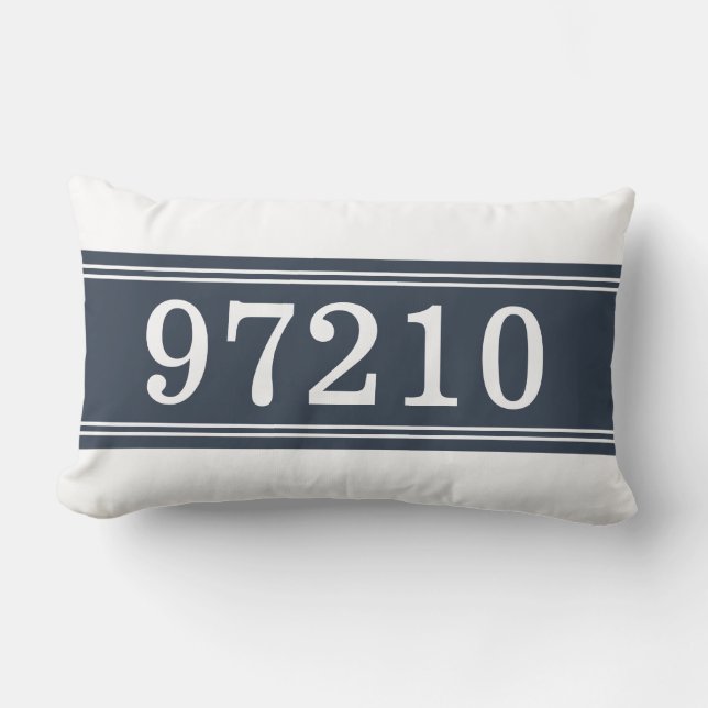 Zip Code Blue White New Home Housewarming Lumbar Pillow (Front)