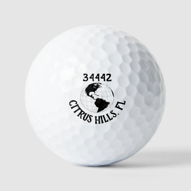 Zip Code City State Globe World Map Golf Balls (Front)