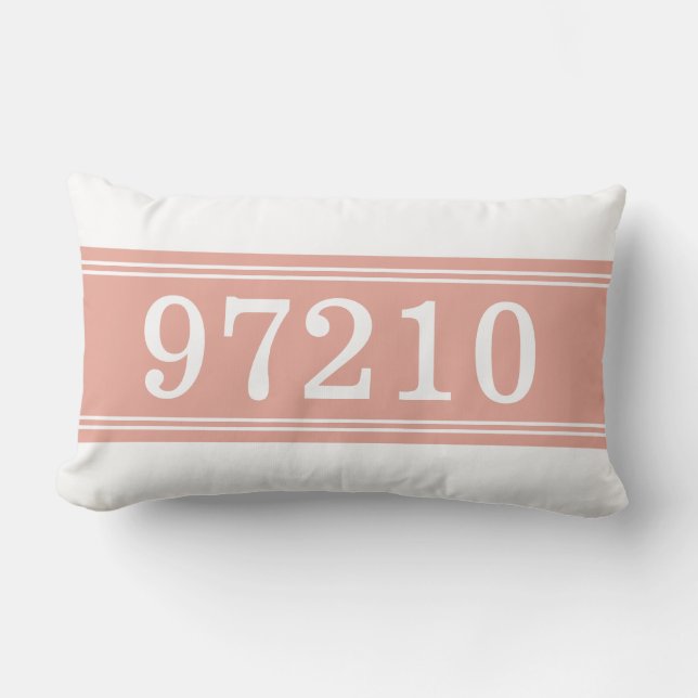Zip Code Coral White New Home Housewarming Lumbar Pillow (Front)