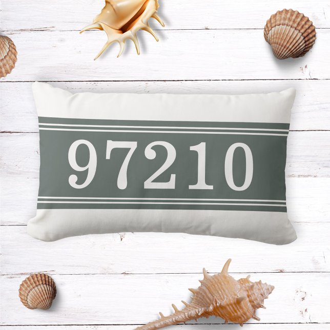 Zip Code Green White New Home Housewarming Lumbar Pillow (Creator Uploaded)